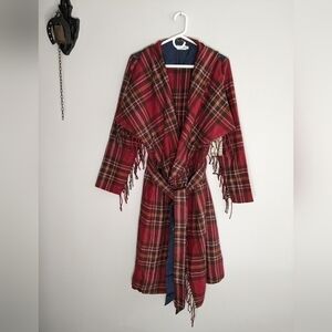 𝅺NWT Tasha Polizzi Plaid Fringed Unlined Coat Large Western ❤️💙❤️💙❤️💙💚
